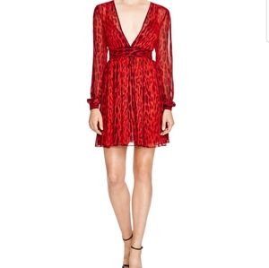 Michael Kors Red and Black Long Sleeve V Neck Print Dress 10